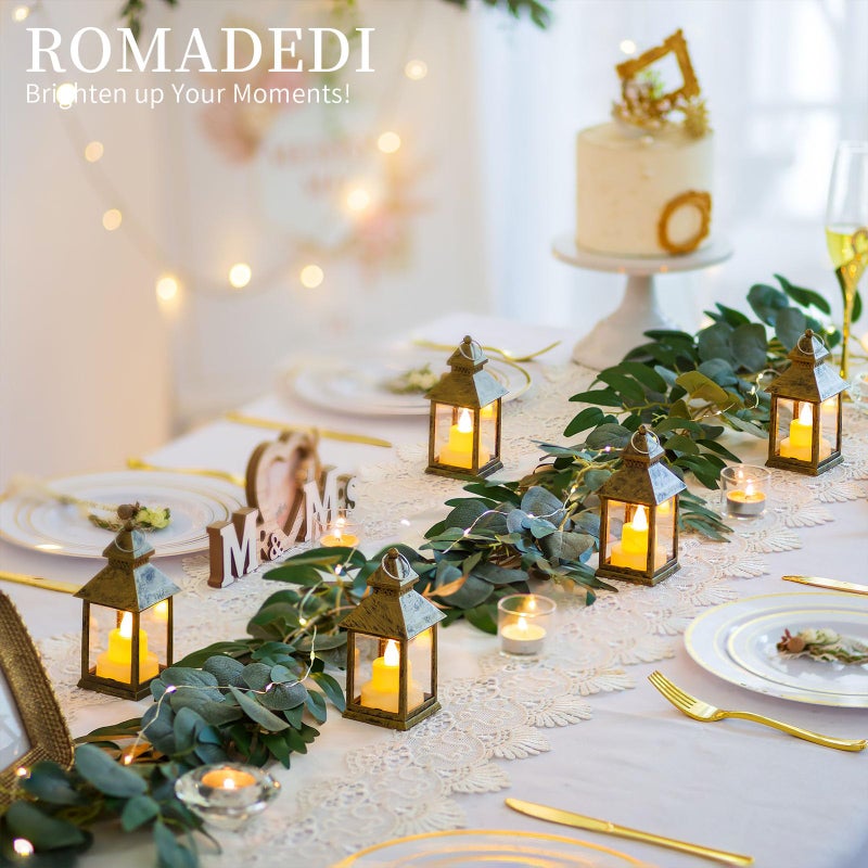 Romadedi Mini Lanterns Decorative for Centerpiece -10 PCS Hanging Small Gold Lantern Bulk with Flickering LED Candles for Wedding Table Decor Halloween Decorations Christmas, Batteries Included - Image 2
