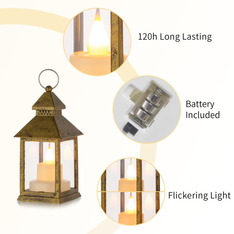 Romadedi Mini Lanterns Decorative for Centerpiece -10 PCS Hanging Small Gold Lantern Bulk with Flickering LED Candles for Wedding Table Decor Halloween Decorations Christmas, Batteries Included - Image 5