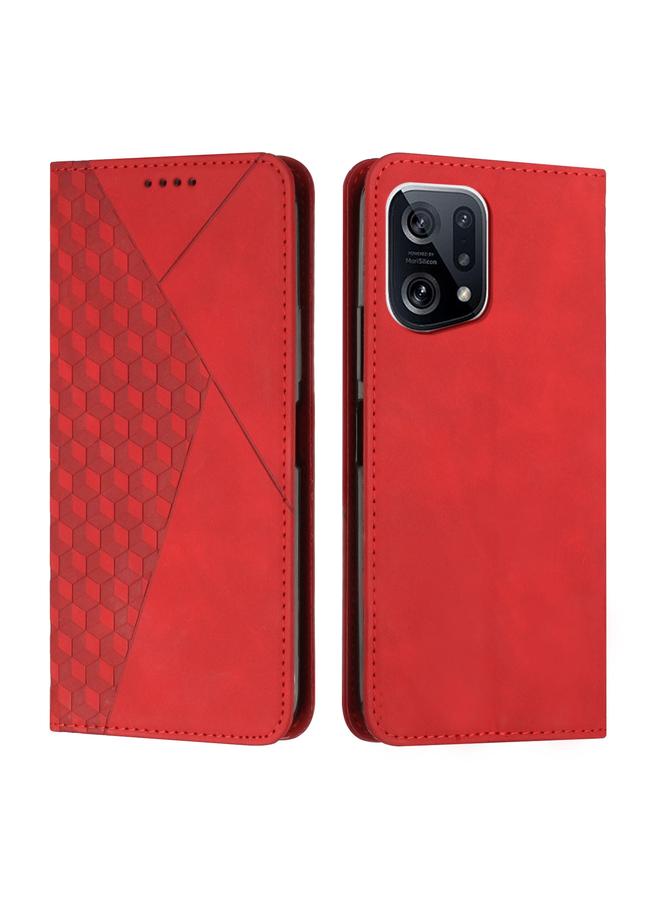 اس-توب جراب هاتف من الجلد المغناطيسي بتصميم ماسي لهاتف OPPO Find X5 Pro - Image 1