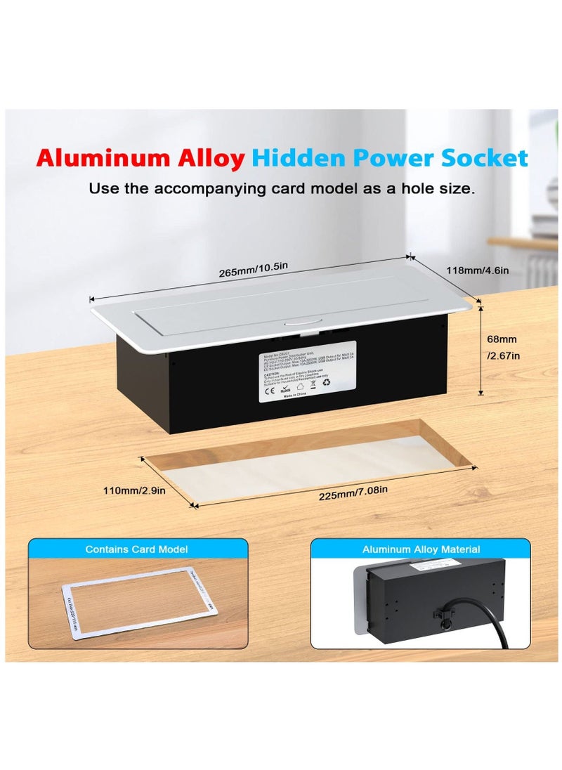 Recessed Power Socket with USB C PD20W, Desk Power Socket with USB, Aluminum Recessed Pop Up Socket for Desk Worktop 1.8M Cable, Aluminum(3250W/13A)
