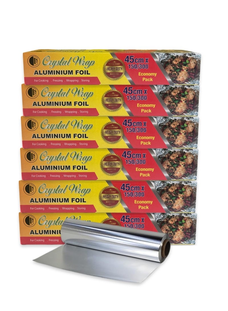 CRYSTAL Premium Aluminium Foil Roll - 45cm x 300m, 1.8Kg Heavy Duty Catering Grade,Pack of 6 - Image 1