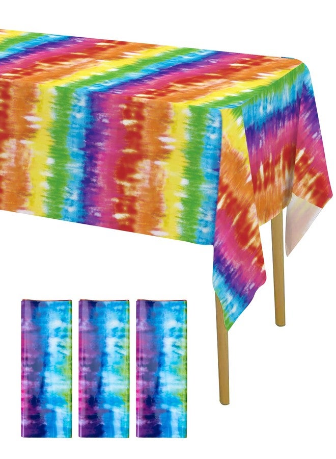Iceyyyy 3 Pcs Tie Dye Tablecover - 54" x 108" Tie Dye Theme Rainbow Table Cloth Colorful Tablecover for Tie Dyes Themed Party Decorations - Image 1