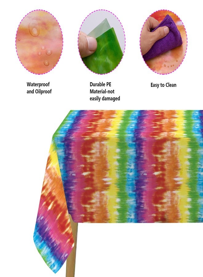 Iceyyyy 3 Pcs Tie Dye Tablecover - 54" x 108" Tie Dye Theme Rainbow Table Cloth Colorful Tablecover for Tie Dyes Themed Party Decorations - Image 3