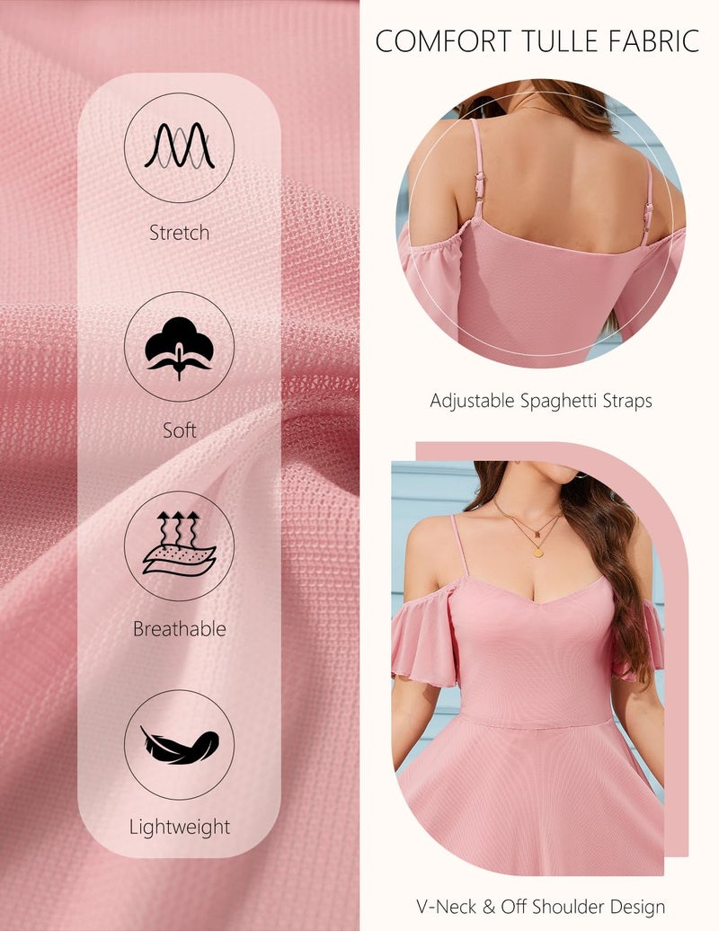 Meetjen Womens V Neck Short Prom Dresses for Teens Homecoming Elegant Off Shoulder Vintage Graduation Dress Pink L - Image 5