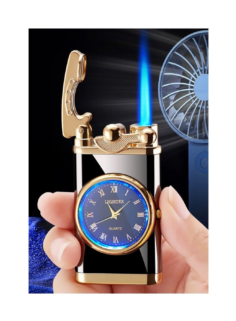 Torch Lighter with Electric Watch Jet Lighter with Watch Creative Dial Rocker Arm Inflatable Lighter Black