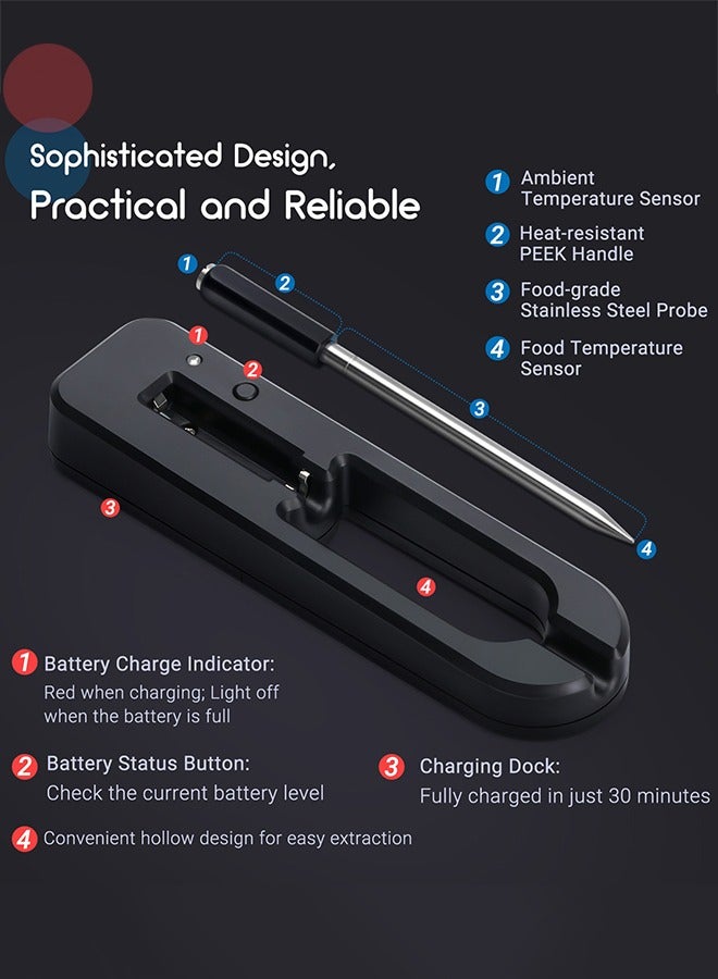 INKBIRD Food Thermometer TNT-11-B Truly Wire-free BBQ Meat Thermometer Bluetooth 5.0 Meat Thermometer for Oven Smoker Grill Sous Vide IP67 Waterproof APP Control - Image 2