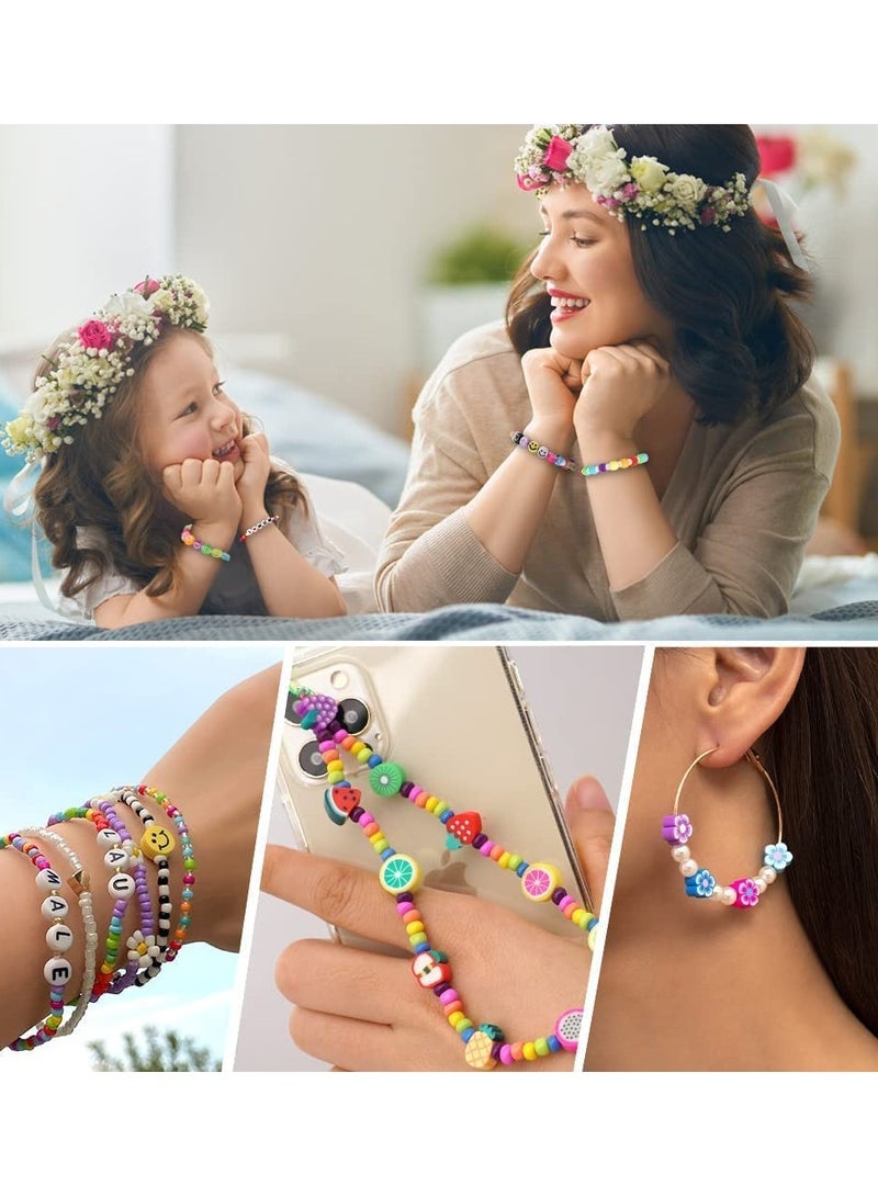SYOSI Bracelet Making Kit Pony Beads fruite Flower Polymer Clay Beads Smile Face Beads Letter Beads for Jewelry Making, DIY Arts Earring and Crafts Gifts for Girls Age 6 7 8 9 10-12 - Image 3