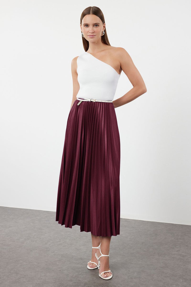 trendyol Plum Pleated Maxi Skirt - Image 3