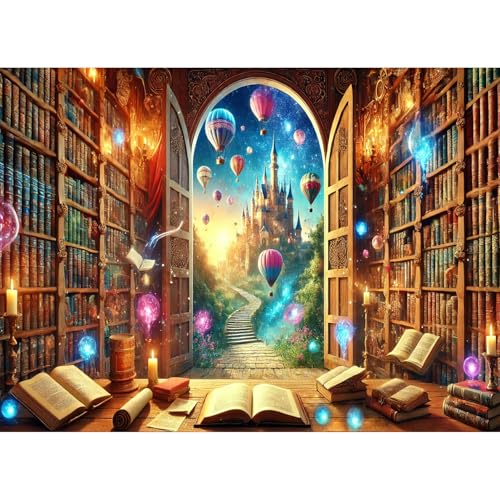 Yunlus Jigsaw Puzzles for Adults 1000 Pieces Impossible Hard Difficult Challenging Puzzles for Adults Teens 1000pc Puzzles Magical Castle Bookshelf Stories Jigsaw Puzzle 1000 Pieces 28 x 20 inch - Image 1