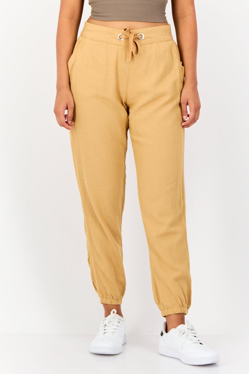 ONLY Women Regular Fit Solid Jogger Pants, Beige - Image 1