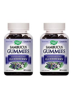 Nature Way Sambucus Elderberry Gummies Herbal Supplements With Vitamin C And Zinc Gluten Free Vegetarian 60 Gummies (Packaging May Vary) Pack Of 2