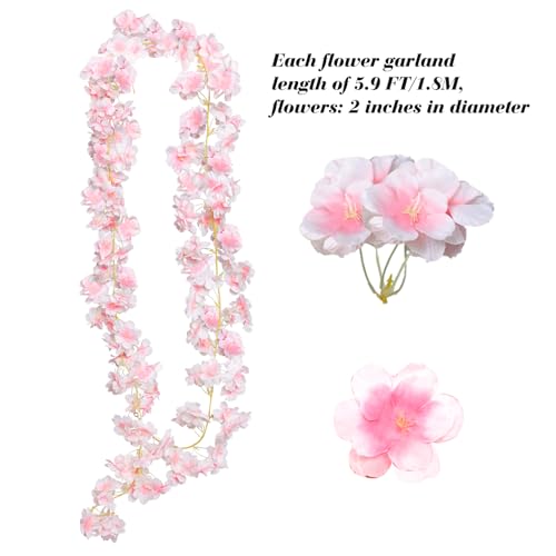 Bgfhna 4pcs 23.6 ft Artificial Cherry Blossoms Garland Pink Fake Vines Hanging Silk Cherry Blossom Sakura Vine for Outdoor Wedding Party Home Decor - Image 2