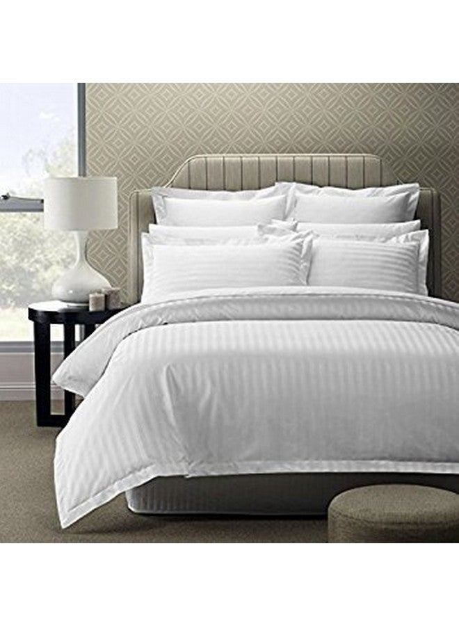 LINENWALAS ملاية سرير سوبر كينج من لينينوالاس 300 TC قطن 100% ساتان مخطط مع 2 غطاء وسادة للفنادق والمنازل - (108"X120" - أبيض) - Image 1