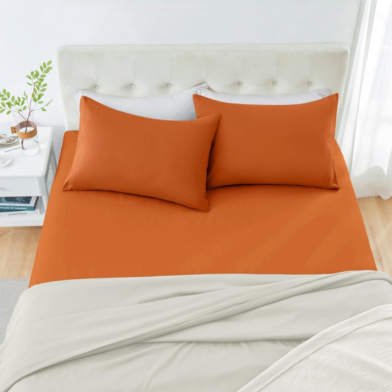 MILVOWOC 2Pcs Brushed Microfiber Queen Pillowcases - 20 x 30 Inch  Burnt Orange Pillow Case Set Non Slip Envelope Pillow Cover with Moisture Absorption and Anti-Wrinkle - Image 3
