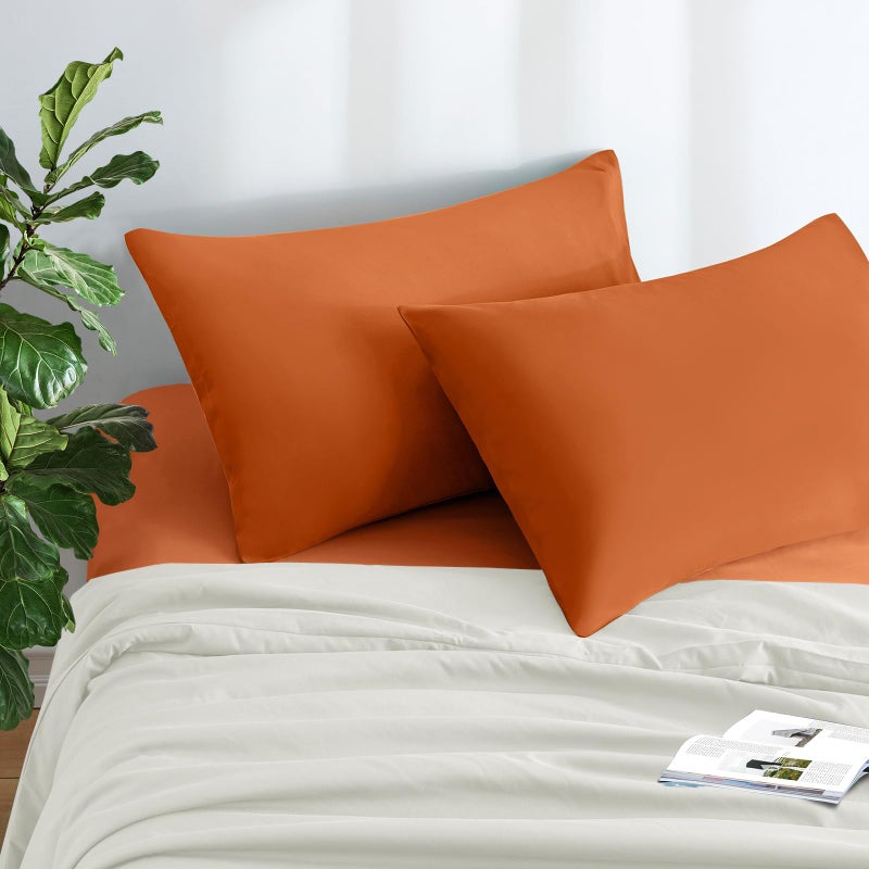 MILVOWOC 2Pcs Brushed Microfiber Queen Pillowcases - 20 x 30 Inch  Burnt Orange Pillow Case Set Non Slip Envelope Pillow Cover with Moisture Absorption and Anti-Wrinkle - Image 2