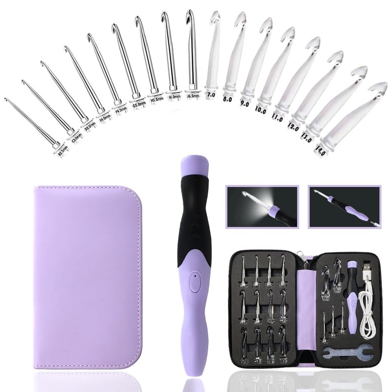 Lewhoo 17 Sizes Lighted Crochet Hooks Set 25mm140mm Metal Crochet Hook with Interchangeable Crochet Head - Image 2