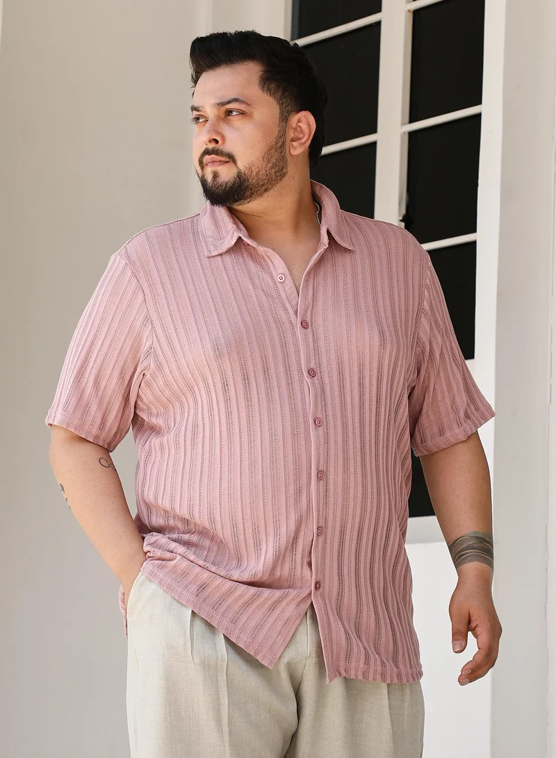 Instafab Plus Instafab Plus Men's Rouge Pink Ridge Knit Shirt For Casual Wear | Spread Collar | Short Regular Sleeves | Button Closure | Plus Size Shirt Crafted With Comfort Fit For Everyday Wear