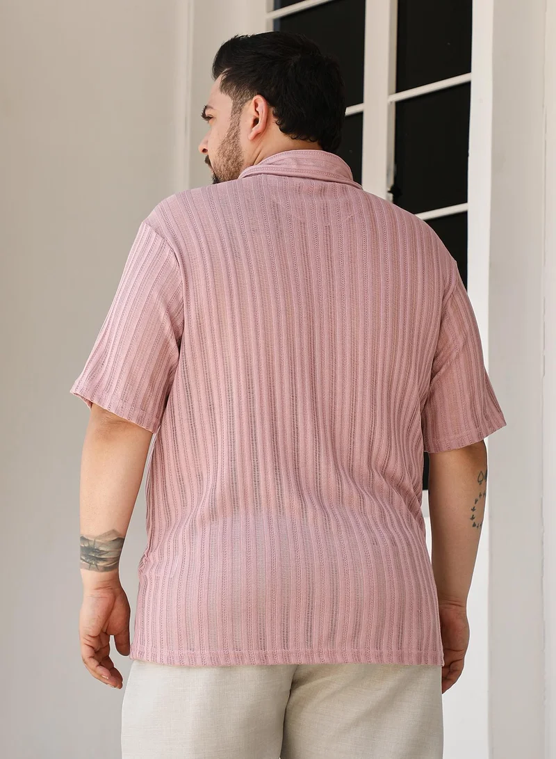 Instafab Plus Instafab Plus Men's Rouge Pink Ridge Knit Shirt For Casual Wear | Spread Collar | Short Regular Sleeves | Button Closure | Plus Size Shirt Crafted With Comfort Fit For Everyday Wear