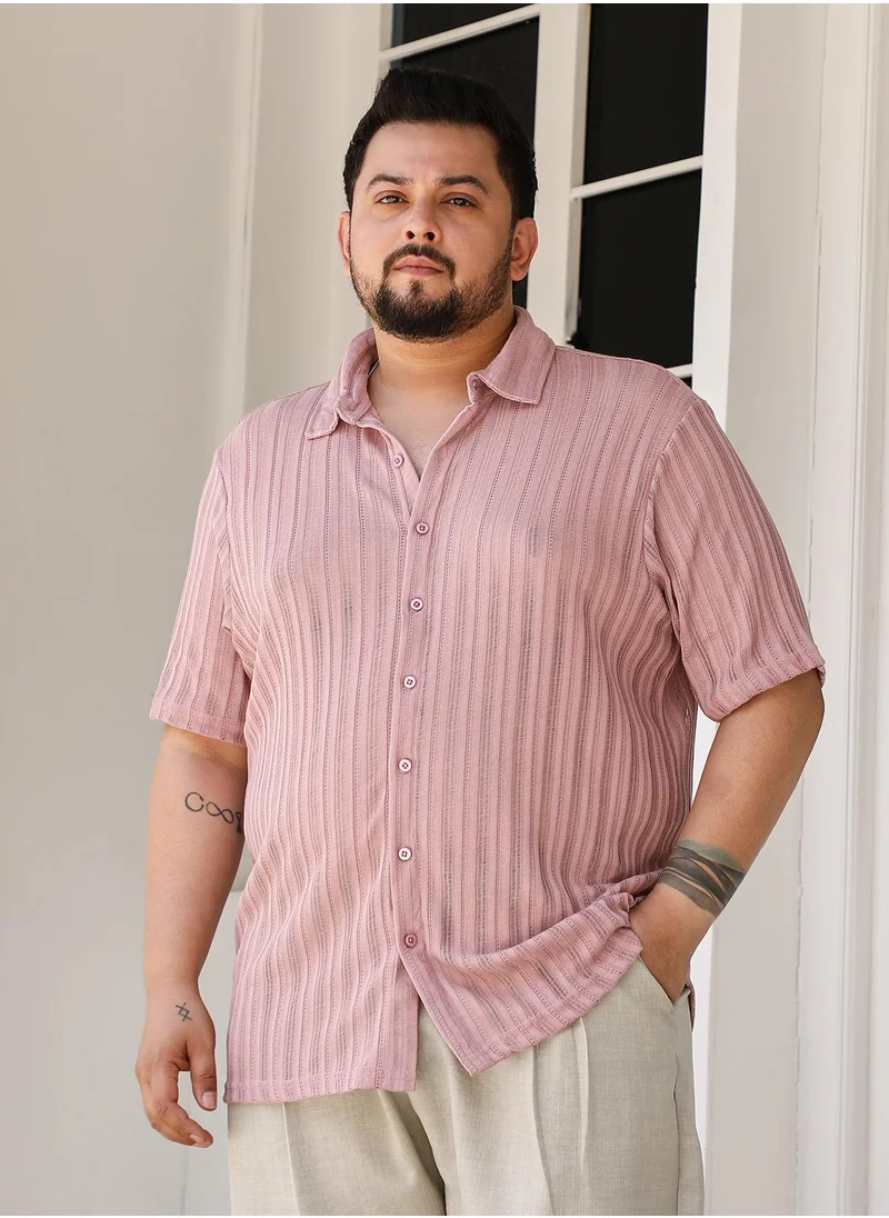 انستافاب بلس Instafab Plus Men's Rouge Pink Ridge Knit Shirt For Casual Wear | Spread Collar | Short Regular Sleeves | Button Closure | Plus Size Shirt Crafted With Comfort Fit For Everyday Wear