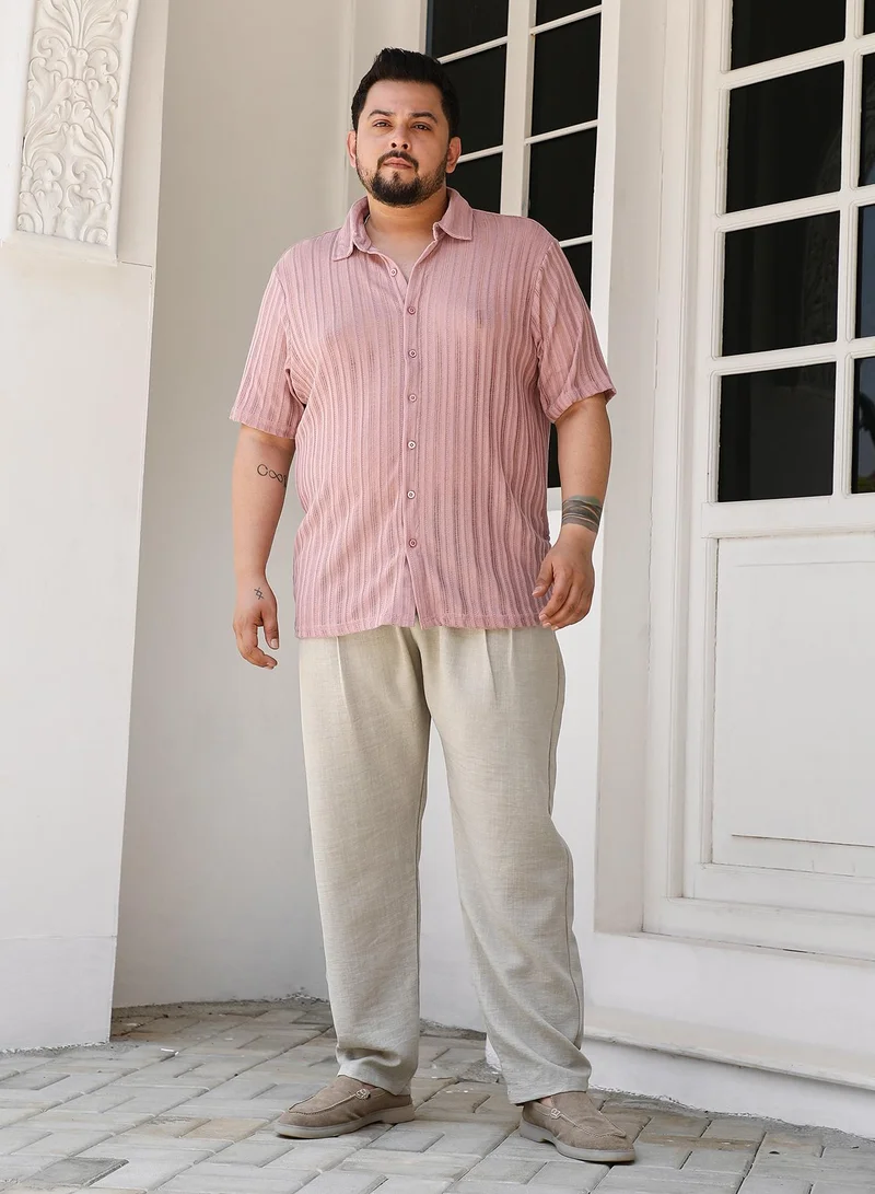 Instafab Plus Instafab Plus Men's Rouge Pink Ridge Knit Shirt For Casual Wear | Spread Collar | Short Regular Sleeves | Button Closure | Plus Size Shirt Crafted With Comfort Fit For Everyday Wear