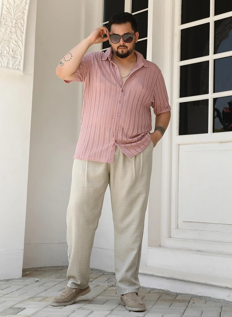 Instafab Plus Instafab Plus Men's Rouge Pink Ridge Knit Shirt For Casual Wear | Spread Collar | Short Regular Sleeves | Button Closure | Plus Size Shirt Crafted With Comfort Fit For Everyday Wear