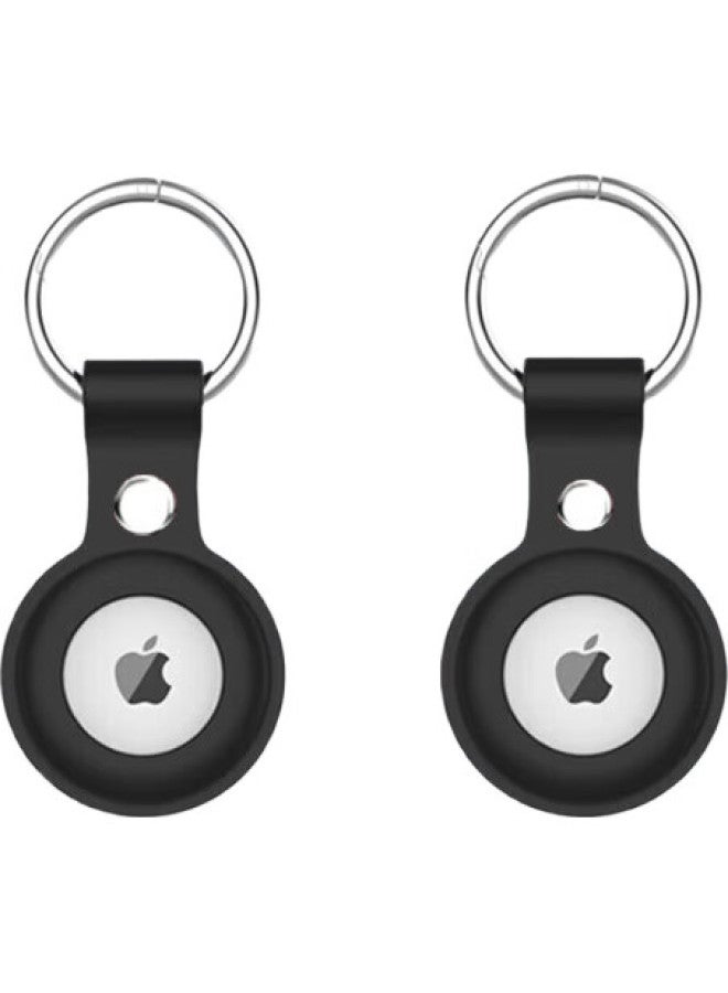 Masentek Compatible With Apple Airtag Protective Case, Car Keychain Locator, Tracker, Anti-Loss Device, Apple Iphone Liquid Soft Silicone Leather Case With Hook, Black - Image 2
