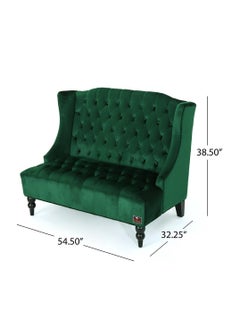 Wooden Twist Wooden Twist Soft Velvet Upholstery Button Tufted Modern Bench With Teak Wood Legs ( Green )  - Image 5