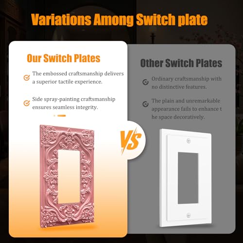 Spshian Decorative Outlet Covers Pink Flower Elegant 3D Floral Embossed 1 Gang Rocker Light Switch Cover Plate Single Decora Light Switch Covers Wall Plate Faceplate for Bedroom Home Decor - Image 3