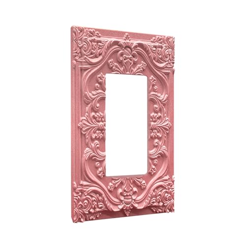 Spshian Decorative Outlet Covers Pink Flower Elegant 3D Floral Embossed 1 Gang Rocker Light Switch Cover Plate Single Decora Light Switch Covers Wall Plate Faceplate for Bedroom Home Decor - Image 2