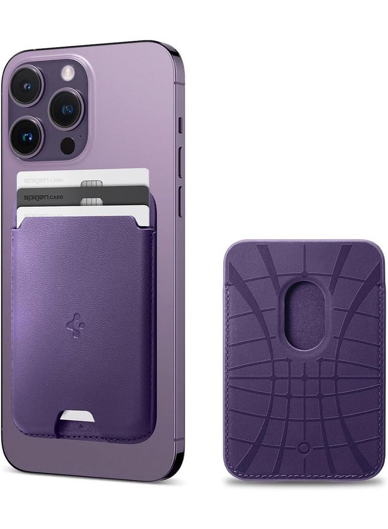 Spigen Valentinus (MagFit) Magnetic Wallet Card Holder [3 Cards] for MagSafe Compatible with iPhone 16 / 15 / 14 / 13 / 12 Series - Purple  - Image 1