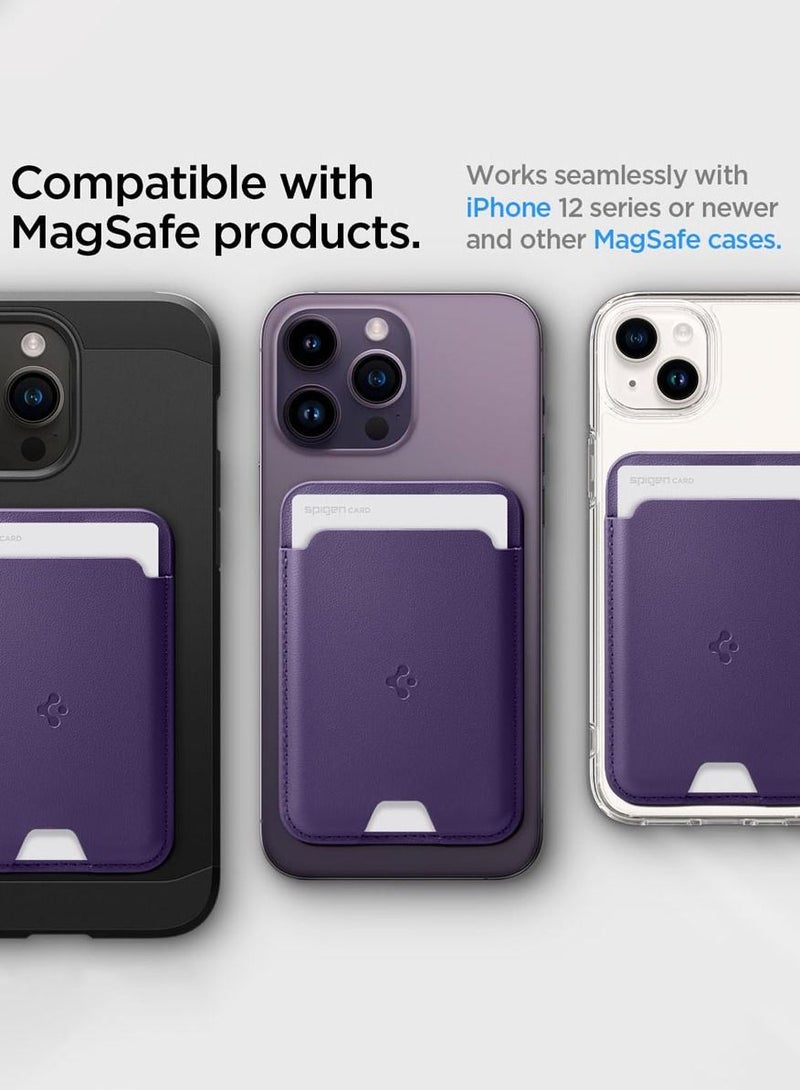 Spigen Valentinus (MagFit) Magnetic Wallet Card Holder [3 Cards] for MagSafe Compatible with iPhone 16 / 15 / 14 / 13 / 12 Series - Purple  - Image 4