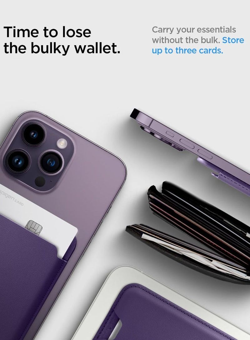 Spigen Valentinus (MagFit) Magnetic Wallet Card Holder [3 Cards] for MagSafe Compatible with iPhone 16 / 15 / 14 / 13 / 12 Series - Purple  - Image 2