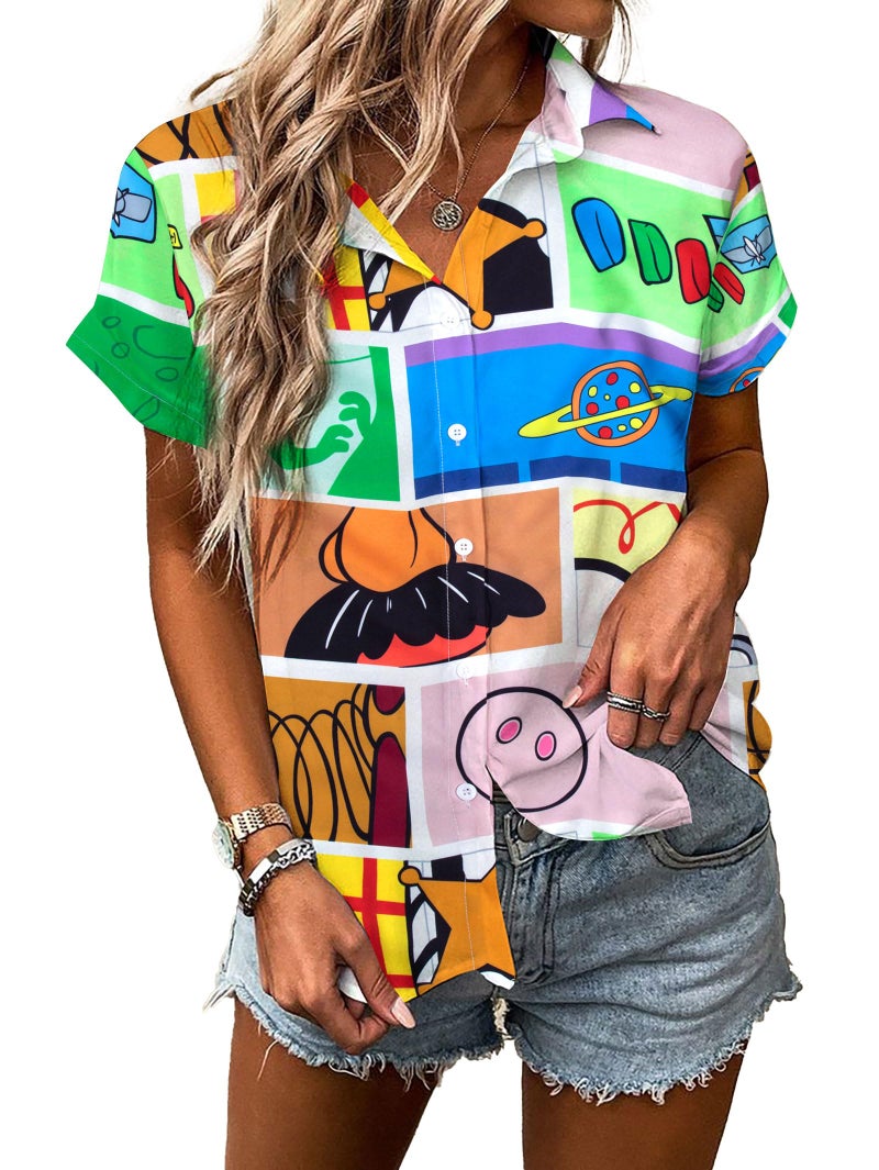 MAXIMGR Magical Shirts for Women You've Got A Friend in Me Shirt Hawaiian Castle Tshirt Cute Family Vacation Button Up Tops Brown - Image 2