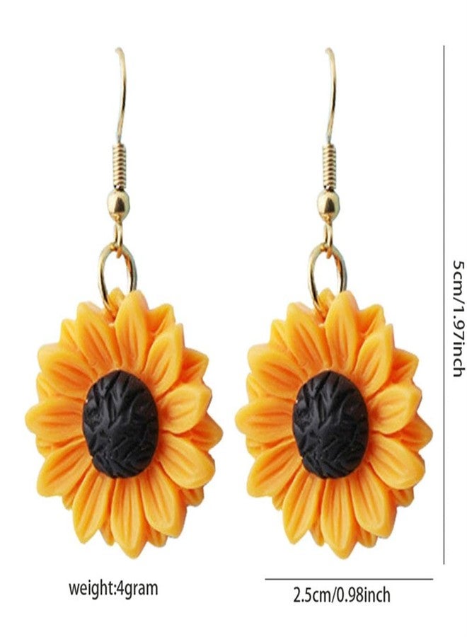 أن.سي أقراط متدلية على شكل زهرة عباد الشمس من الراتنج، مناسبة للنساء، مجوهرات صن شاين - راتنج - Image 2