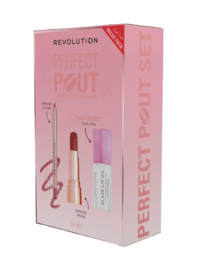 Makeup Revolution Revolution Perfect Pout Set-Lipstick,lipoil & lip liner gift set 