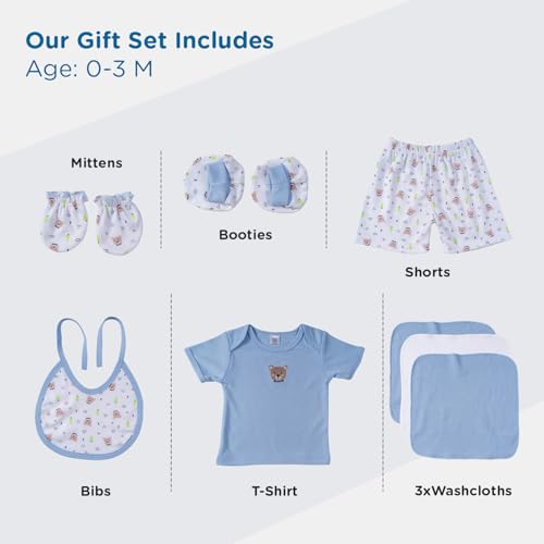 Mee Mee New Born Basket Baby Gift Set | Soft Cotton Clothing Essentials for Infants/Baby Girls, Boys | Baby Shower Clothing Hamper | 8 Pieces | (Round, Blue) - Image 2