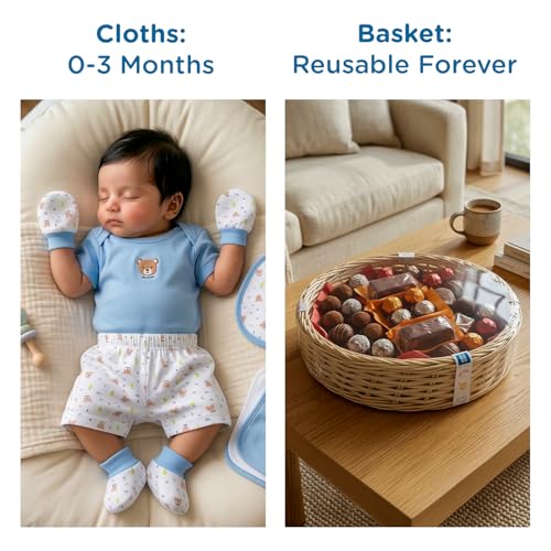 Mee Mee New Born Basket Baby Gift Set | Soft Cotton Clothing Essentials for Infants/Baby Girls, Boys | Baby Shower Clothing Hamper | 8 Pieces | (Round, Blue) - Image 4