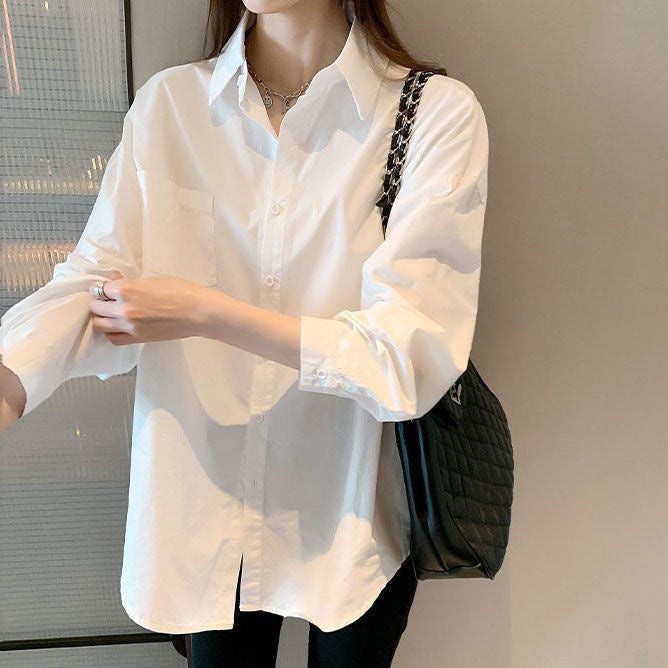 2023 Autumn Long Sleeve White Polo Shirt for Women White 