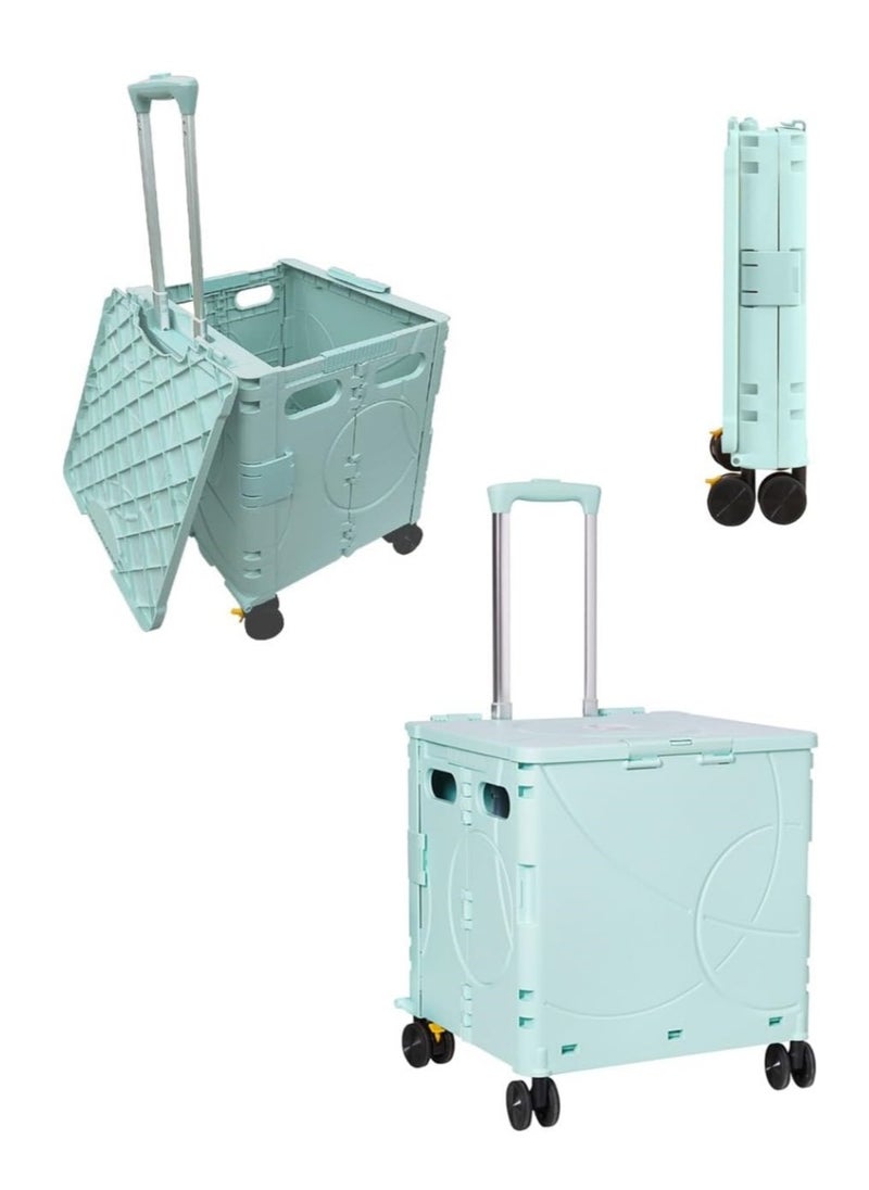 BLOOMING TIME - Folding Rolling Utility Cart with Wheels, Noiseless & Wear-Resistant Shopping Trolley, Telescopic Handle for Office, Travel, Picnic, Grocery - Image 1