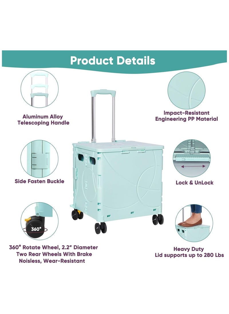 BLOOMING TIME - Folding Rolling Utility Cart with Wheels, Noiseless & Wear-Resistant Shopping Trolley, Telescopic Handle for Office, Travel, Picnic, Grocery - Image 1