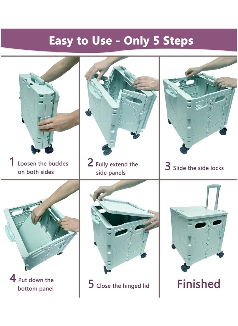 BLOOMING TIME - Folding Rolling Utility Cart with Wheels, Noiseless & Wear-Resistant Shopping Trolley, Telescopic Handle for Office, Travel, Picnic, Grocery - Image 1