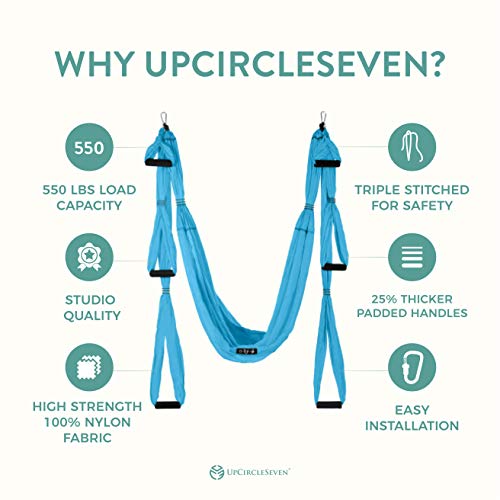 UpCircleSeven مجموعة أرجوحة اليوغا الهوائية UpCircleSeven مع ملحقات تثبيت السقف، تركواز - Image 2