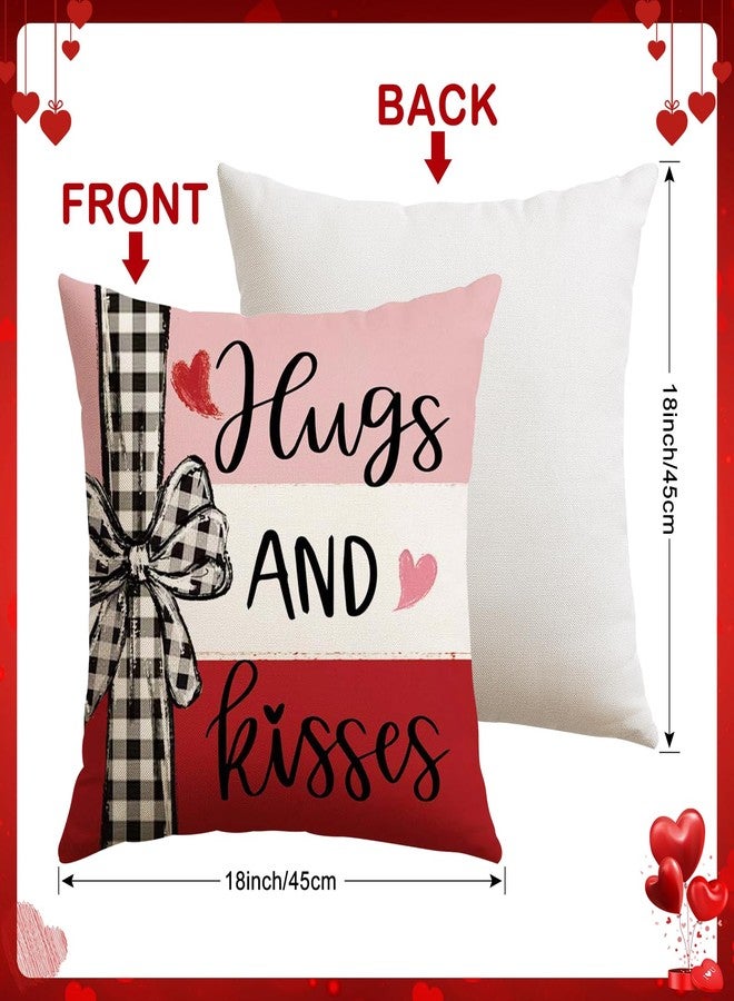 Artscope Valentine's Day Hugs and Kisses Throw Pillow Covers 18x18 Inch Set of 4, Valentine Wedding Red Pink Love Heart Decoration Pillow Cases for Home Sofa Couch - Image 3