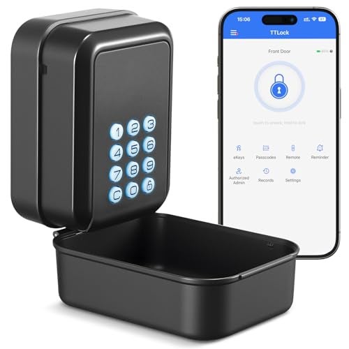 Thlevel Smart Key Lock Box Electronic Bluetooth Lock Box with APP Control PIN Code TypesShare eKey Wall Mounted Lock Box for Airbnb Realtor House OfficeBlack - Image 1