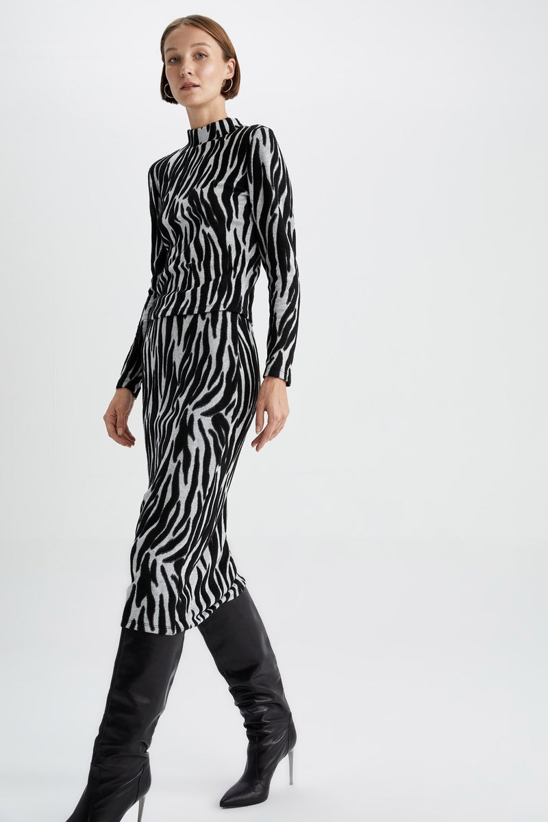 DeFacto Woman Zebra Patterned Regular Waist Midi Skirt  - Image 1
