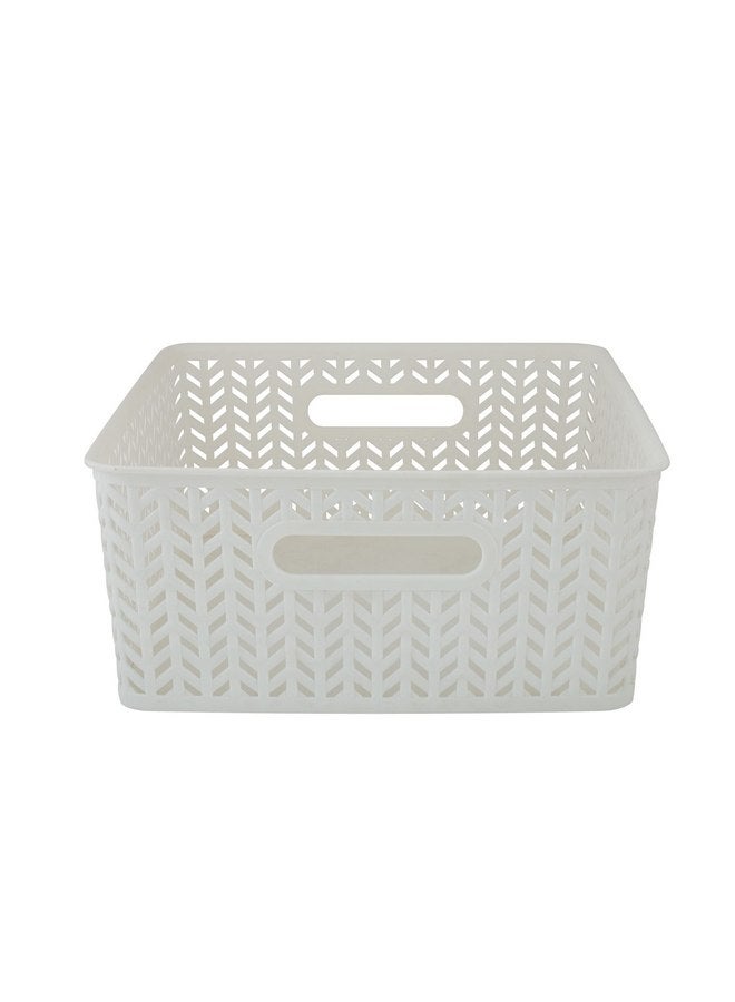 Simplify 25174-WHT-2PK Herringbone Storage Basket, Medium, White, 2 Count - Image 4