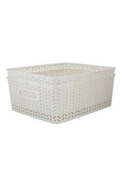 Simplify Simplify 25174-WHT-2PK Herringbone Storage Basket, Medium, White, 2 Count  - Image 1