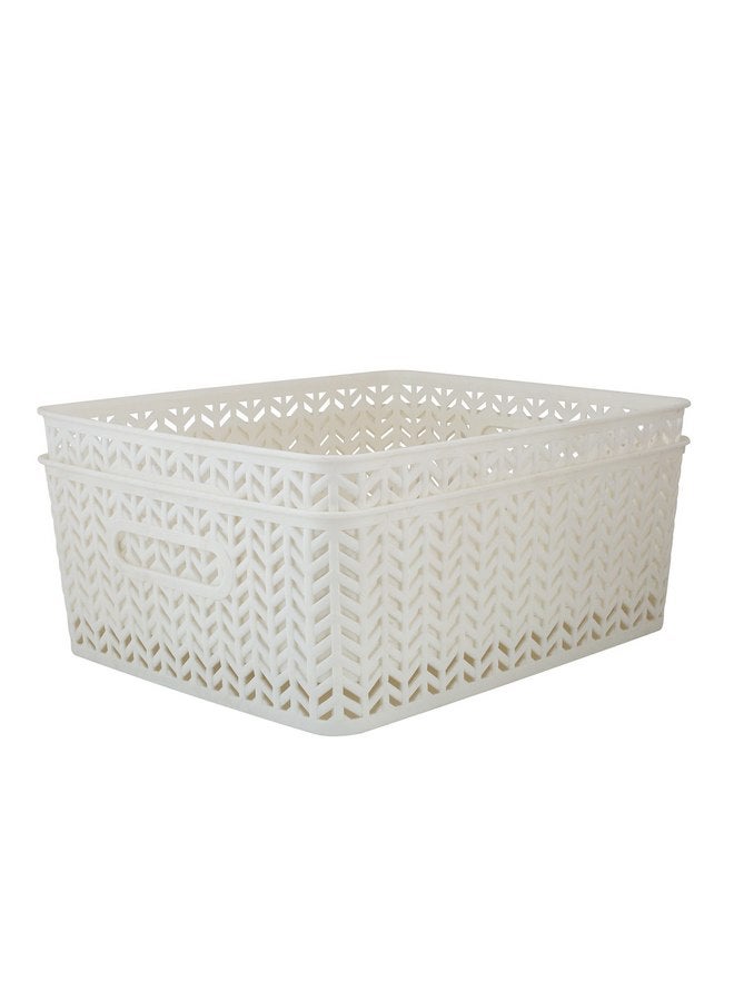 Simplify 25174-WHT-2PK Herringbone Storage Basket, Medium, White, 2 Count - Image 1