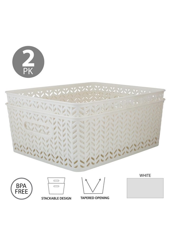 Simplify 25174-WHT-2PK Herringbone Storage Basket, Medium, White, 2 Count - Image 2