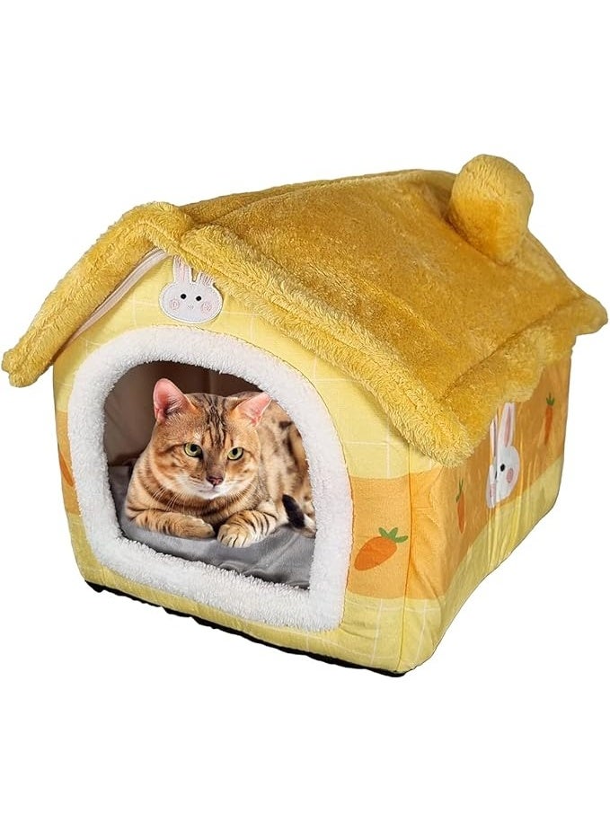 أن ان سي بيتس سرير للحيوانات الأليفة للقطط الصغيرة والمتوسطة الحجم، سرير قطط دافئ في الشتاء، وعش مريح للحيوانات الأليفة بتصميم على شكل منزل، ووسادة قابلة للإزالة، وقاعدة مضادة للانزلاق (50 سم) - Image 1